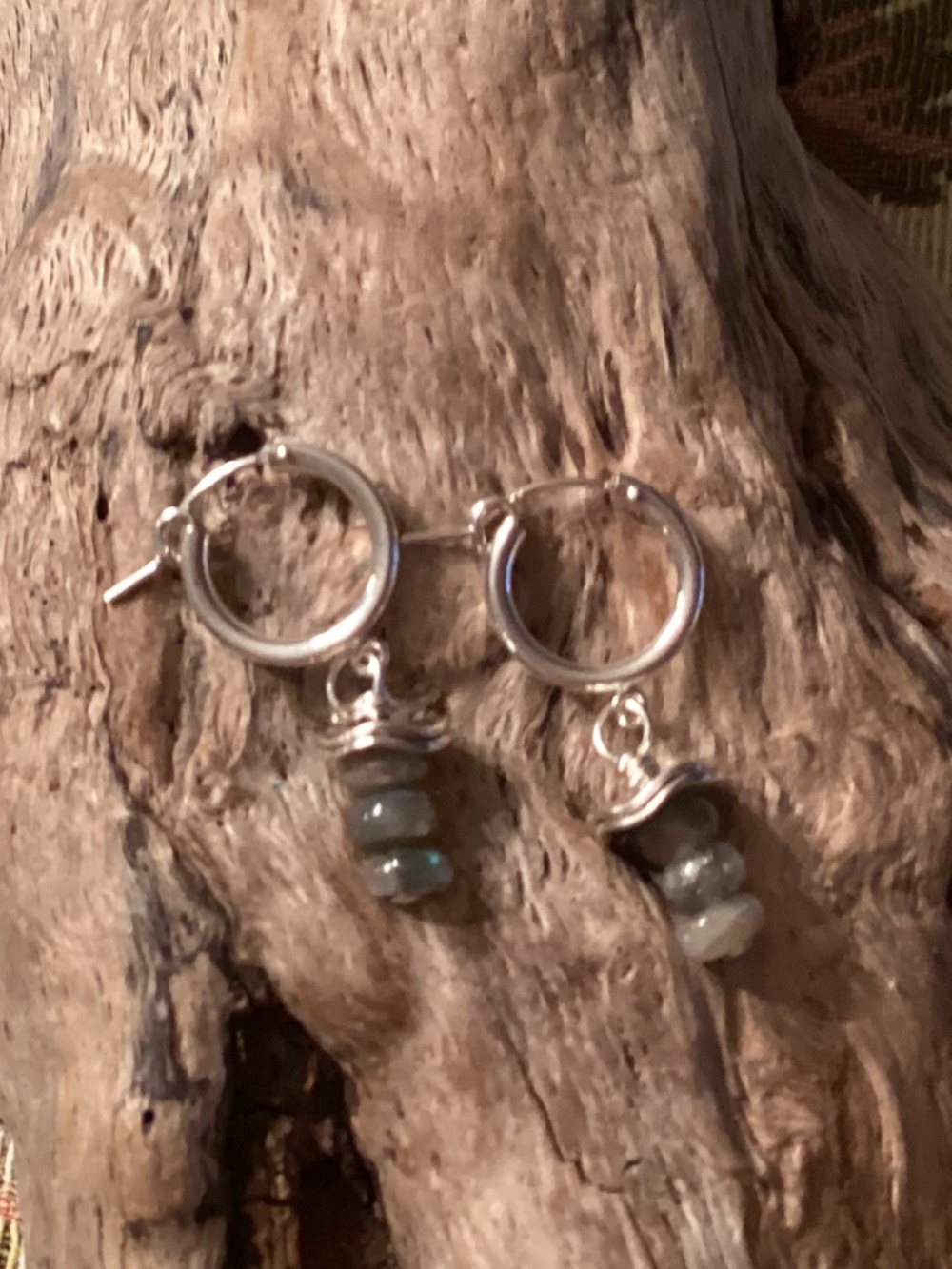 Sterling Silver Hoops with Labradorite Bead Dangles